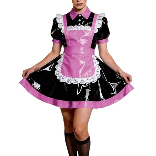 Robe demoiselle d'honneur Lolita en cuir PVC à manches bouffantes pour cosplay