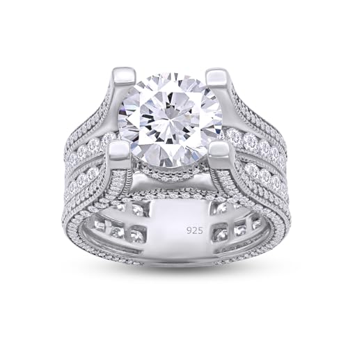 SAVEARTH DIAMONDS Bridge Style, 5 Carat Center 9MM Round Cut Lab Created Moissanite Diamond Solitaire Bridal Engagement Ring For Women In 14K Gold Over Sterling Silver (VVS1 Clarity 5 Cttw)