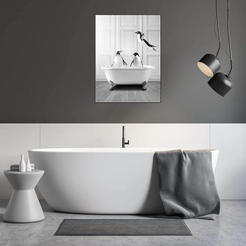 LYBOHO Black White Scottish Highland Cow Bathroom Pictures Funny Animal in the Bathtub Canvas Pictures for Living Room Bathroom Bedroom Decorative Frameless (1 Piece - Image 4