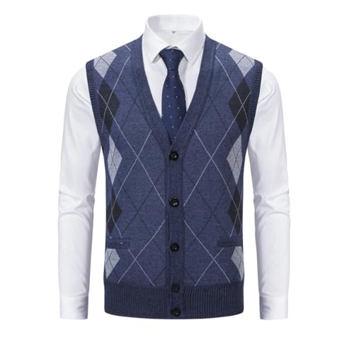 Men’S Argyle Knit Suit Vest Business Casual Slim Fit V-Neck Sleeveless Button Down Cardigan4