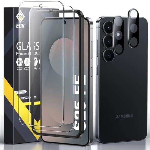 EGV Glas für Samsung Galaxy S25 FE für Panzerglas 2 Schutzfolie und 2 Kameraglas 9H Härte HD Klar Panzerfolie Ultraschall-Fingerabdruck-Entsperrung Rahmen Installationshilfe