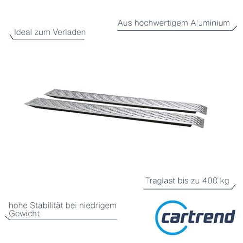 UNITEC Auffahrrampe Alu, Auto PKW Laderampe, Anhängerrampe, 2 Stück, besonders rutschsicher, bis zu 200 Kg / Stück Traglast, als Paar 400 Kg