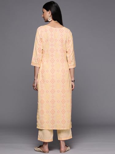 Image of Libas Womens Printed Cotton Blend Straight Kurta With Trousers