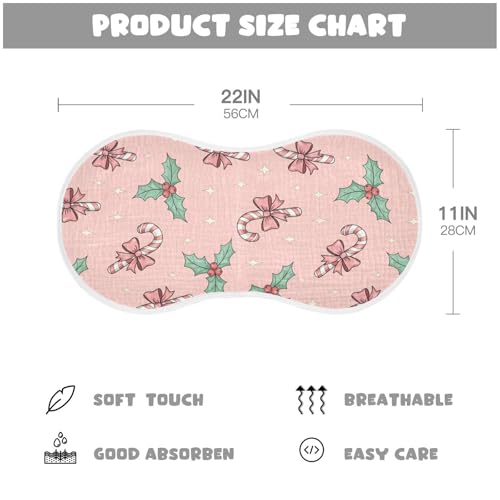 2 Pack Muslin Burp Cloths Christmas Candy Bow Pink Cotton Baby Burp Cloths Ultra Absorbent Burping Cloth Soft Spit Up Rags for Baby Boys Girls, Large 22" x 11"2