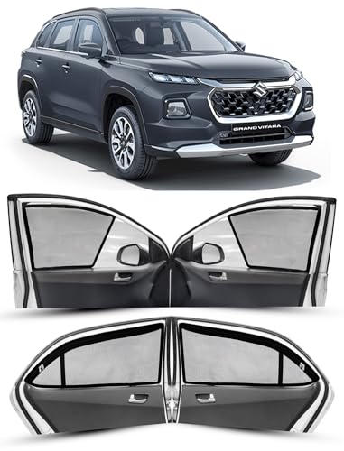 Image of Autofact Magnetic Car Sunshades Compatible with Maruti Grand Vitara (Set of 4) - Easy Installation, UV Protection, Keeps Car Cool (Front 2 Half-Cut for Side Mirror Visibility, Rear 2 with Zippers)