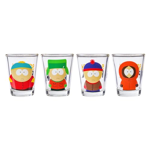 Image of Silver Buffalo South Park Featuring Stan, Kenny, Cartman, and Kyle 4 Pack Mini Glasses, 1.5 Ounces