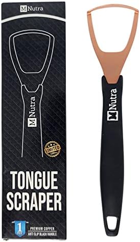Tongue Scraper - Dental Hygiene Tool, Stainless Steel - Copper Mouth Cleaner Non-Slip Silicone Handle - Helps Fight Bad Breath - Professional Oral Care Accessories (Black Copper 1 Piece)