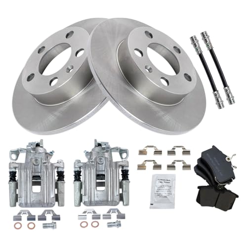 Image of TRQ Rear Brake Pad and Rotor Set Semi Metallic Rotors Calipers Compatible with 1999 Volkswagen Jetta