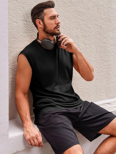 Runcati Men's Sleeveless Tank Tops Crewneck Casual Workout Gym Cut Off Muscle Fit T Shirt2