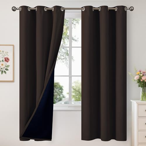 Image of YoungsTex Dark Brown 100% Blackout Curtains 72 Inch Length, Room Darkening Drapes with Liner for Bedroom Window Thermal Insulated, 2 Panels, 42 X 72 Inch