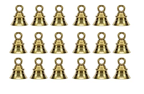 Image of SKSM Metal Decorative Pooja Room Hanging Bells with J HOOK'S | Ghanti for Pooja Room | Brass Hanging Bell Temple | Brass Jingle Bells for Christmas (Gold,2 inch,Pack of 18)