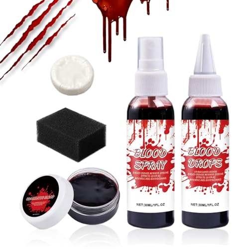 Kit de Sangre Falsa para Halloween - Gel De Sangre Goteante y Coagulado con Jabón Limpiador | Accesorios Lavables para Zombie Vampiro Disfraz Cosplay Fiesta