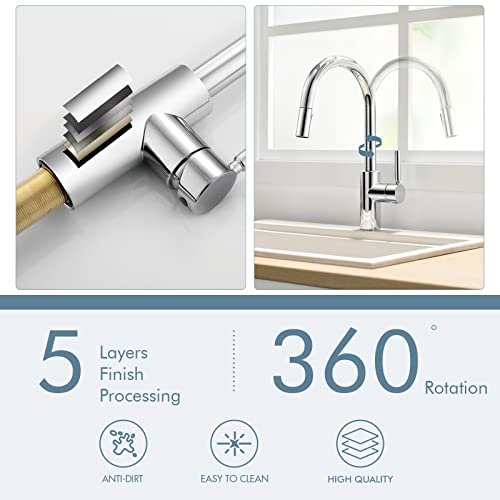 Kitchen Faucet With Pull Down Sprayer Ouen Chrome Modern Single Handle Pull Out Kitchen Sink Faucets With Deckplate For Laundry Rv Farmhouse, Brass Structure, 15.7" Height #TOP5