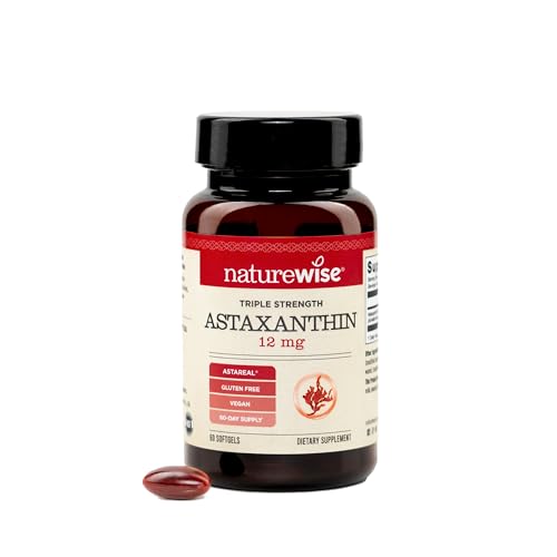NatureWise Triple Strength Astaxanthin 12mg with AstaReal - Vegan Antioxidant Supplement with Organic Coconut Oil - NSF Certified Gluten Free 60 Softgels[60 Day Supply]