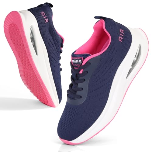 Mioceko Womens Air Cushion Running Shoes Ladies Trainers Arch Support Sneakers Breathable Waking Shoes Navy Rose 6 UK