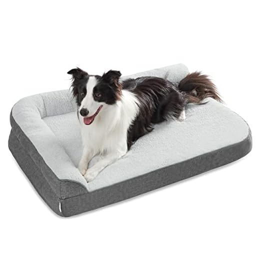 Lesure Orthopedic Dog Bed for Large Dogs - Large Washable Dog Beds with Waterproof Liner and Removable Cover - L Chaise Big Pet Beds with Cozy Faux Fur Linen Fabric, 36x27 inch, Grey