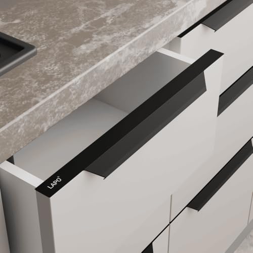 LAPO 1 Piece Aluminum Kitchen Profile Handle, 14 Inch Cabinet Profile Handle, Drawer Handle for Kitchen Wardrobe Pull Handle for Home, Hotel, Office (Black Finish) AMS