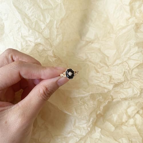 Black Onyx Promise Ring Gold or Silver Vintage Unique Oval Agate Statement Rings4