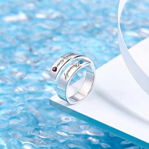 Otxixto Personalized 925 Sterling Silver Twist Ring Name/Date Engraved Customized Birthstones For Women Friend Wedding Engagement Stacking Band Adjustable Promise Ring (Birthstones) #TOP3
