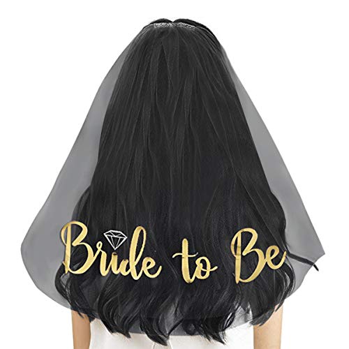 Miocloth Black Bridal Wedding Veil With Comb And Bride To Be Satin Sash, Bachelorette Party Decorations Supplies For Women Gold Letter #TOP5
