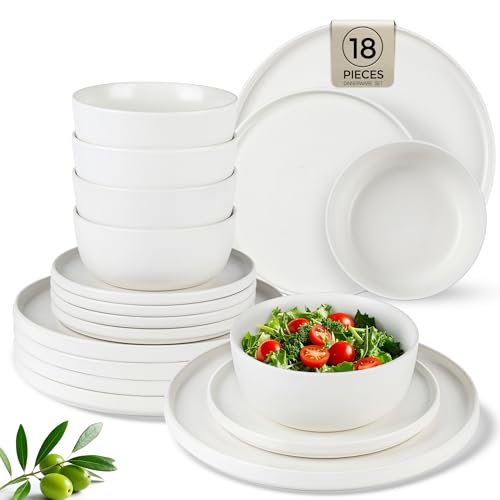 Image of AmorArc Stoneware Dinnerware Sets for 6,Reactive Ceramic Plates and Bowls Set,Highly Chip and Crack Resistant | Dishwasher & Microwave Safe | Round Dishes Set Service for 6 (18pc)