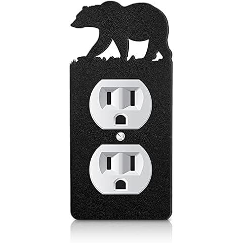 Lothee Metal Bear Switch Cover Moose Tree Mountain Elk Black Light Plate Forest Outlet Cover Toggle Switch Wall Plate Cover for Home Bedroom(Single Gang Socket) Cover