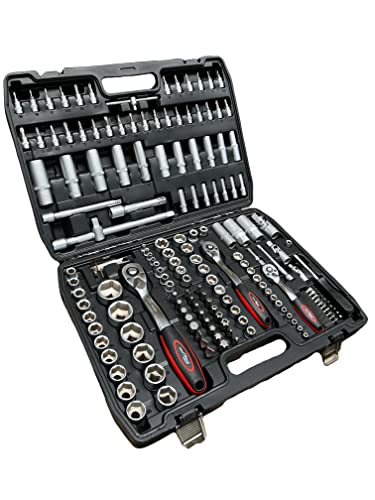 Kraftwelle 171 teiliger Profi Steckschlüssel Satz 1/2' 3/8' 1/4' Umschaltknarren Sortiment Werkzeugkoffer aus CR-V Stahl Knarrenkasten Ratschenkasten feinverzahnte Ratsche Bit