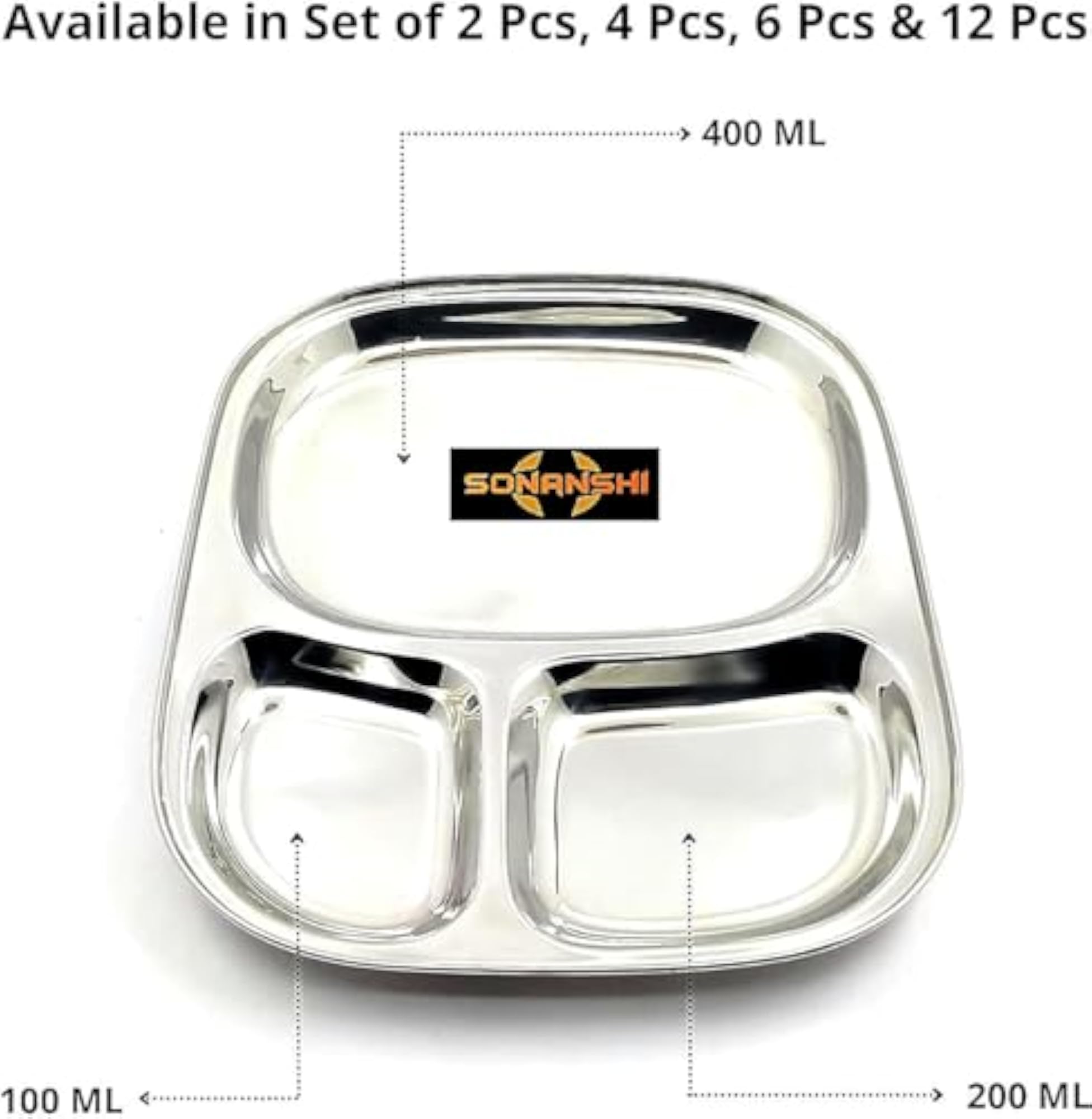 Stainless Steel 3-in-1 Compartment Mess Plate
