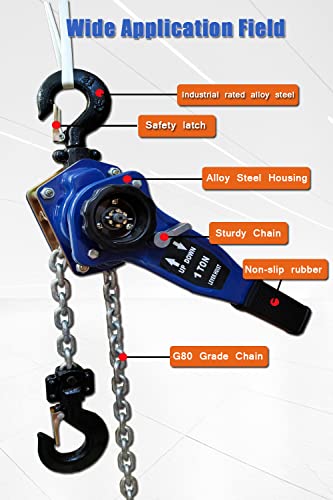 Lever Chain Hoist 2200LBS 10FT, 1T 3M lever chain hoist 1 ton Commercial Portable Hooks for Building Garages Warehouse Automotive Machinery【1T/3m】 - Thumbnail 2