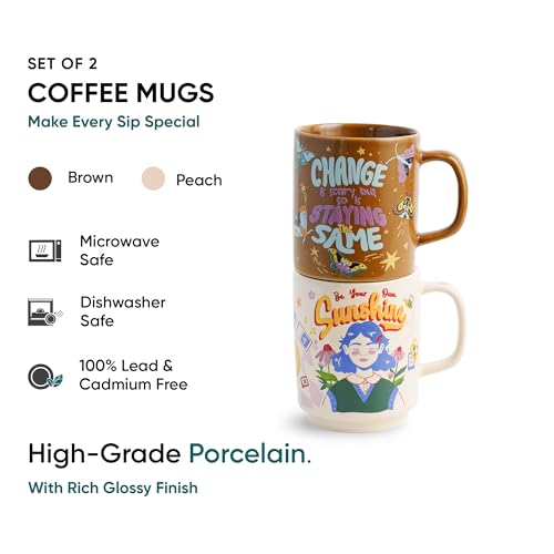 Image of Shay Ceramic Mug, 2 Pc, Self Love & Change, 300ml | Glossy Finish | Ceramic Coffee Cup | Porcelain | Microwave Safe (Rise Mug - 2Pc - Self Love + Change)