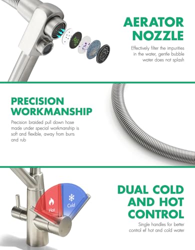 TIMACO 3 Wege Wasserhahn Küche,Küchenarmatur-360° Drehbar,mit 3 in 1 Wasserhahn für Wasserfilter,Spiralfederarmatur Trinkwasserhahn mit Doppelhebel,Hochdruck