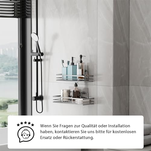 saffruff Duschablage Ohne Bohren 2 Stück Duschregal Duschkorb Badezimmer Organizer, Regal Badregal Shampoo Halterung für Dusche Küche Bathroom, mit 2 Klebeflächen,Edelstahl Schwarz