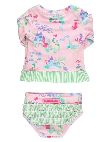 Image of RuffleButts Baby /Toddler Girls Long Sleeve Rash Guard UPF50+ Sun Protected Bikini Swimsuit