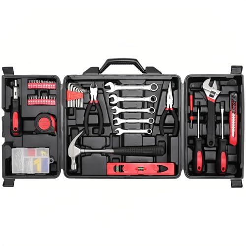 TLGREEN 147 Piece Home Tool Kit Set with Storage Toolbox Adjustable Wrench Screwdrivers Hex Keys Essential Hand Tools for DIY Car Repair Garage and Household Maintenance