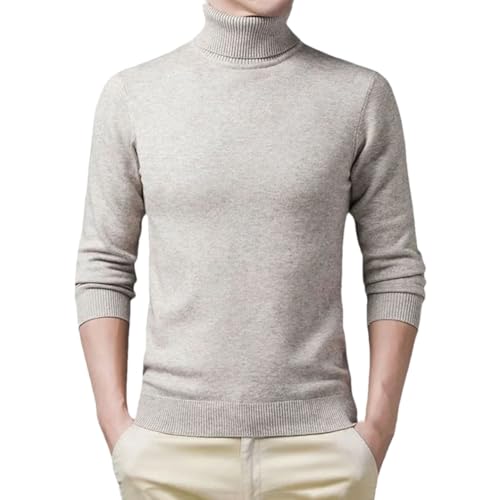 Men Solid Color Turtleneck Pullovers Sweaters Men's Long Sleeve Sweater Knitted Warm Top Beige Asian XL