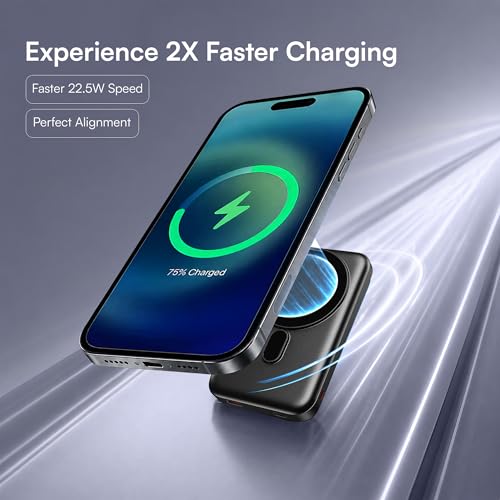Image of KARWAN Mag-Safe 10000mAh Wireless Powerbank with Digital Display,22.5W Wired & 15W Magnetic Wireless Charging,USB C & USB A Triple Output,Compatible with iPhone 12 & Above Series, Android & Qi Device