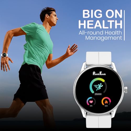 Image of PunnkFunnk Glavito Round Dial Smartwatch 1.49 inch AMOLED Display, 100+ Sports Modes, IP67, Health Tracking, Bluetooth Calling, Crown Control, 100+ Watch Faces for Men & Women (Magnetic White)