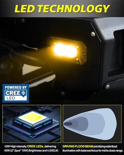 Image of Amber Flush Mount LED Pods, AKD Part Flood CREE LED Flush Mount Fog Lights 40W Amber Chase Lights Bumper Driving Backup Reverse Light Pods for Trucks Pickup SUV UTV ATV Snowmobile