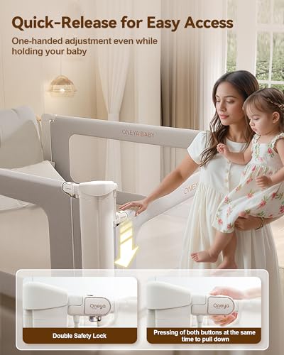 Image of Bed Rail for Toddlers, Thickened & Reinforced Baby Bed Rail Guard forTwin Bed with Double Child Lock, Upgraded Toddler Bedrails with Height Adjustable, Grey, 1Side 39 inch Lx28 H