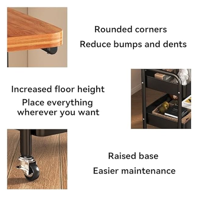 Functional Storage Trolley with Wooden Tabletop, Movable Bedside Table, Movable Multi-Tiered Living Room Snack Books Fruit Organizer Carts, Suitable for Bedroom, Living Room, Kitchen(Beige)-qBg7AEF0