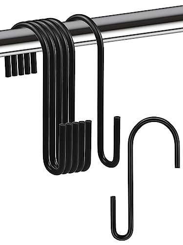 Sheryl&Rain 12 Pcs Ganchos en Forma de S, Gancho en S de Acero Inoxidable Negro, Gancho de Metal, Gancho Doble para colgar tazas, ollas y tazones, Apto para cocina, salón, baño, jardín