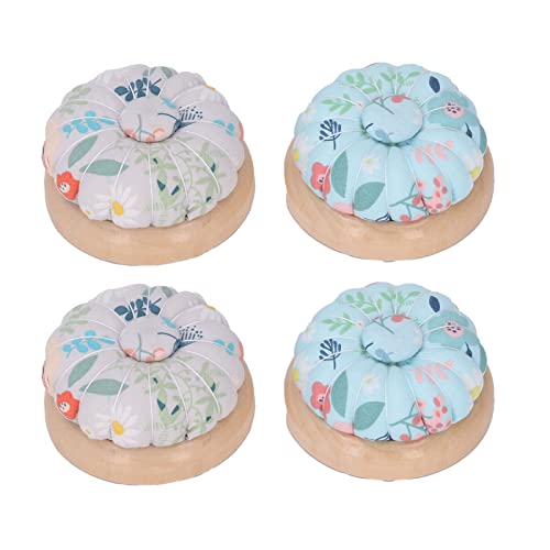 4Pcs Round Pin Cushion with Removable Sewing Pin Head Holder, Wooden Base for DIY Crafts and Household Sewing