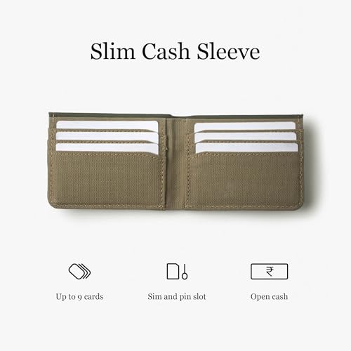 Image of Bellblock Slim Sleeve Canvas Wallet for Men /Women | Minimal Handcrafted Bifold Wallet | with Sim, Mobile Pin & Hidden Extra Card Slots | Olive Green