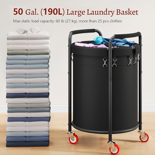 190L-2-Section-Laundry-Basket-with-Wheels-50-Gal-Rolling-Laundry-Hamper-Round-Laundry-Sorter-Cart-with-Handle-Steel-Frame-and-Removable-Bag-for-Clothes-Storage 190L 2 Section Laundry Basket with Wheels 50 Gal Rolling Laundry Hamper Round Laundry Sorter Cart with Handle Steel Frame and Removable Bag for Clothes Storage