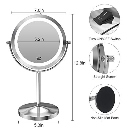 image for Gospire 10x Magnified Lighted Makeup Mirror Double Sided Round Magnify