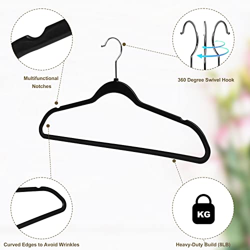 Quality Hangers 50 Pack Slim Plastic Hangers for Clothes - Heavy Duty Non-Velvet Black Hangers with 360° Swivel Chrome Hook & Non Slip Notches - Ideal for Dresses Coats Shirts Jackets & More - Black - Image 4