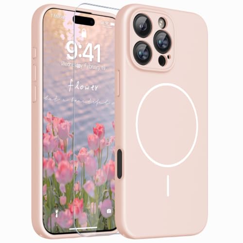 Image of Magnetic for iPhone 16 Pro Case,Shockproof Matte Cover,Cute Pink | with Screen Protector,Compatible with MagSafe,Military Grade Drop Protection,Full Camera Protection,Non-Slip Design Case