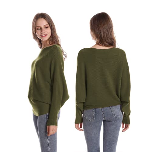 Image of FULIER Women Oversized Boat Neck Batwing Sleeves Dolman Knitted Sweaters Lightweight Pullovers Tops One Size