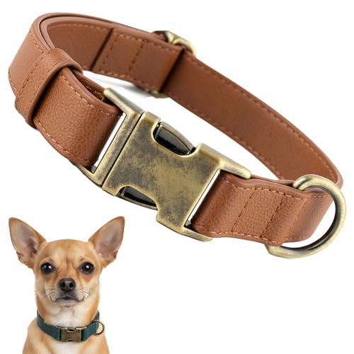 Image of B&F Dog Collar for Small Dogs Silicone Leather Dog Collars Soft Flexible Waterproof Odor-Proof Durable Thick Classic Adjustable Pet Puppy Collar (Brown, XS (9-12 inch Neck))