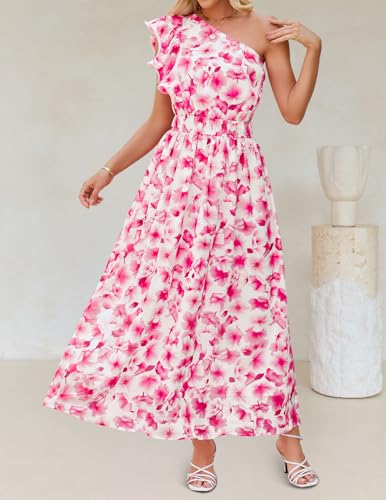 Image of ZESICA Women's 2026 Summer Floral Sleeveless Maxi Dress | One Shoulder, Sleeveless, Ruffle, High Waist, Beach Wedding Guest, Vacation, Graduation, Bridal Shower, Boho Long Dresses